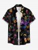 Chemise hawaïenne grande taille pour homme, à boutons et poche, avec imprimé ananas squelette, jus de fruits et cocotier. Motif : squelette d'ananas, jus de fruits et noix de coco. - Noir S