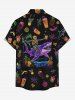 Chemise hawaïenne grande taille pour homme, à boutons et poche, avec imprimé ananas squelette, jus de fruits et cocotier. Motif : squelette d'ananas, jus de fruits et noix de coco. - Noir S