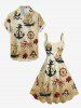 Robe débardeur hawaïenne grande taille à imprimé tête de mort, pirate, fleurs, gouvernail, ancre et pieuvre - café lumière 1X