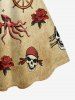 Robe débardeur hawaïenne grande taille à imprimé tête de mort, pirate, fleurs, gouvernail, ancre et pieuvre - café lumière 1X
