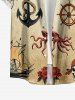 Skull Pirate Flower Ship Rudder Anchor Octopus Print Buttons Pocket Hawaii Shirt For Men -  