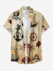 Skull Pirate Flower Ship Rudder Anchor Octopus Print Buttons Pocket Hawaii Shirt For Men -  