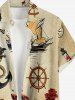 Skull Pirate Flower Ship Rudder Anchor Octopus Print Buttons Pocket Hawaii Shirt For Men -  