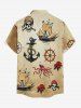 Skull Pirate Flower Ship Rudder Anchor Octopus Print Buttons Pocket Hawaii Shirt For Men -  