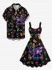 Pineapple Skeleton Fruit Juice Coconut Tree Print Hawaii Tank Dress -  