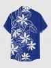 Chemise hawaïenne grande taille à imprimé floral et feuilles, boutons et poches pour homme - Bleu 2XL