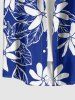 Chemise hawaïenne grande taille à imprimé floral et feuilles, boutons et poches pour homme - Bleu 2XL