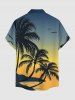 Chemise hawaïenne grande taille pour homme, imprimé ombré cocotier et oiseaux, boutons et poche. - Bleu profond 4XL