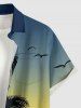 Chemise hawaïenne grande taille pour homme, imprimé ombré cocotier et oiseaux, boutons et poche. - Bleu profond 6XL