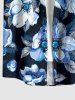 Chemise hawaïenne grande taille à imprimé floral et feuilles, boutons et poche pour homme - Bleu profond 6XL