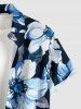 Chemise hawaïenne grande taille à imprimé floral et feuilles, boutons et poche pour homme - Bleu profond 6XL