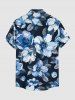 Chemise hawaïenne grande taille à imprimé floral et feuilles, boutons et poche pour homme - Bleu profond 6XL