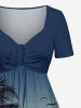 Plus Size Coconut Tree Bird Ombre Print Cinched Hawaii Dress -  