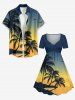 Plus Size Coconut Tree Bird Ombre Print Cinched Hawaii Dress -  
