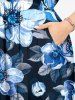 Plus Size Flowers Leaf Print Split Hawaii Midi Dress -  