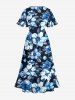 Plus Size Flowers Leaf Print Split Hawaii Midi Dress -  