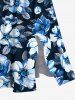 Plus Size Flowers Leaf Print Split Hawaii Midi Dress -  