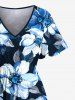 Plus Size Flowers Leaf Print Split Hawaii Midi Dress -  