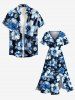 Plus Size Flowers Leaf Print Split Hawaii Midi Dress -  