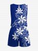 Flower Leaf Print Cinched Hawaii Romper -  