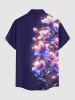 Plus Size Flower Leaf Glitter 3D Print Buttons Pocket Hawaii Shirt For Men - Concorde S