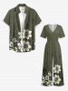 Flowers Stripes Print V Neck Hawaii Wide Leg Jumpsuit -  