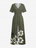 Flowers Stripes Print V Neck Hawaii Wide Leg Jumpsuit -  