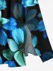 Ombre Flower Print Hawaii Split Pocket A Line Midi Dress - Bleu Ciel 3X