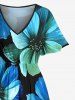 Plus Size Ombre Flower Print Hawaii Split Pocket A Line Midi Dress -  