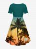 Coconut Tree Ombre Sunset Sky Print Hawaii Cinched A Line Dress -  