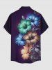 Plus Size Glitter Hibiscus Flower Print Hawaii Button Pocket Shirt For Men -  