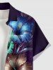 Plus Size Glitter Hibiscus Flower Print Hawaii Button Pocket Shirt For Men -  