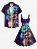 Plus Size Glitter Hibiscus Flower Print Hawaii A Line Dress -  