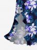 Tropical Leaf Hibiscus Flower Print Hawaii Ruffles Split Dress -  