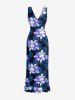 Tropical Leaf Hibiscus Flower Print Hawaii Ruffles Split Dress -  