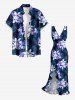 Tropical Leaf Hibiscus Flower Print Hawaii Ruffles Split Dress -  