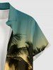 Chemise à boutons pour homme, grande taille, imprimé coucher de soleil ombré avec cocotiers et motif hawaïen, pour homme. - Turquoise Foncée 4XL