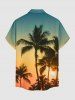 Chemise à boutons pour homme, grande taille, imprimé coucher de soleil ombré avec cocotiers et motif hawaïen, pour homme. - Turquoise Foncée 6XL
