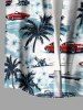 Plus Size Coconut Tree Flowers Sea Waves Car Print Buttons Pocket Hawaii Shirt For Men -  