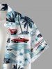 Plus Size Coconut Tree Flowers Sea Waves Car Print Buttons Pocket Hawaii Shirt For Men -  