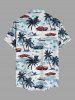 Chemise hawaïenne grande taille pour homme, à motifs de cocotiers, de vagues et de voitures, avec poches et boutons. - Blanc 4XL
