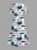Robe midi fendue hawaïenne grande taille à imprimé fleurs de cocotier et vagues - Blanc S