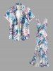 Flowers Tropical Leaf Print Hawaii Ruffles Split Surplice Dress -  