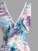 Flowers Tropical Leaf Print Hawaii Ruffles Split Surplice Dress -  