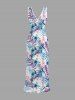 Flowers Tropical Leaf Print Hawaii Ruffles Split Surplice Dress -  