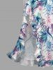 Flowers Tropical Leaf Print Hawaii Ruffles Split Surplice Dress -  