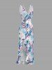 Flowers Tropical Leaf Print Hawaii Ruffles Split Surplice Dress -  