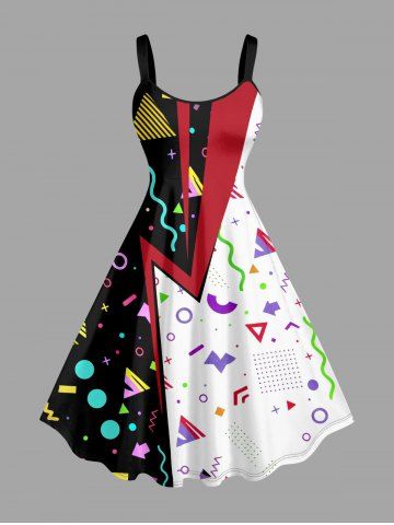 Robe débardeur hawaïenne à imprimé géométrique colorblock grande taille - BLACK - XS