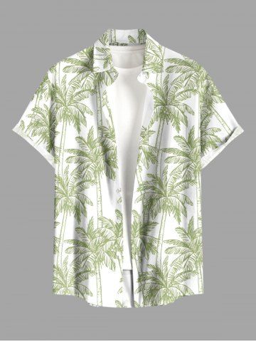 Chemise hawaïenne grande taille à imprimé cocotiers, boutons et poches pour homme - LIGHT GREEN - 6XL