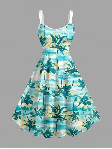 Robe débardeur hawaïenne grande taille à imprimé cocotier et peinture à l'huile - TURQUOISE - M